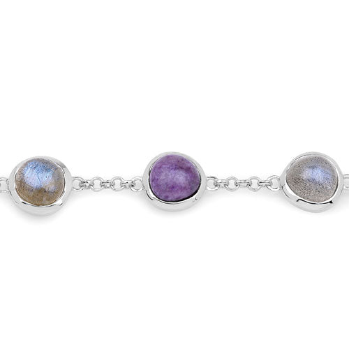 11.00 Carat Genuine Charolite And Labradorite .925 Sterling Silver Bracelet DestGlow