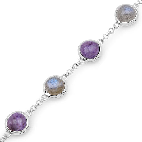 11.00 Carat Genuine Charolite And Labradorite .925 Sterling Silver Bracelet DestGlow