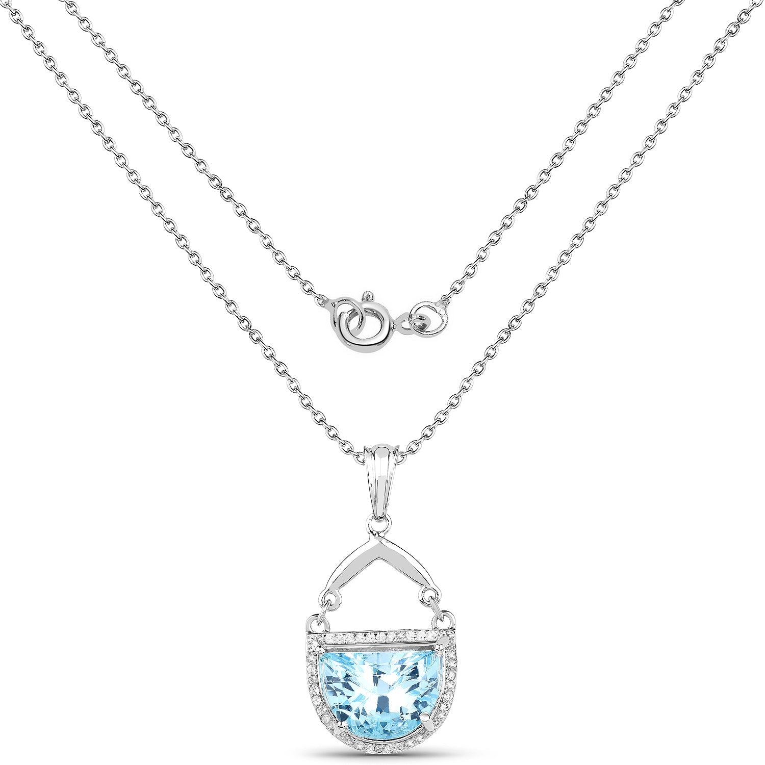 4.08 Carat Genuine Swiss Blue Topaz & White Topaz .925 Sterling Silver Pendant by Bids.com