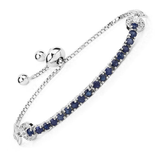 2.41 Carat Genuine Blue Sapphire and White Zircon .925 Sterling Silver Bracelet by Bids.com