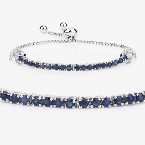 2.41 Carat Genuine Blue Sapphire and White Zircon .925 Sterling Silver Bracelet by Bids.com