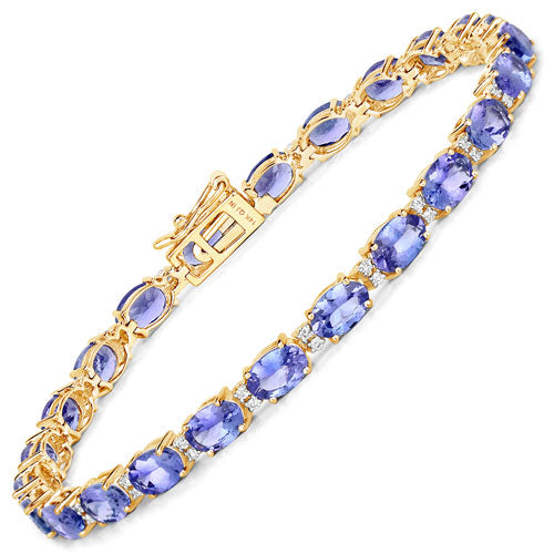 10.87 Carat Genuine Tanzanite and White Diamond 14K Yellow Gold Bracelet by Bids.com