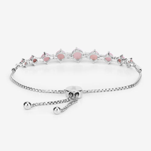5.50 Carat Genuine Pink Opal and White Topaz .925 Sterling Silver Bracelet DestGlow