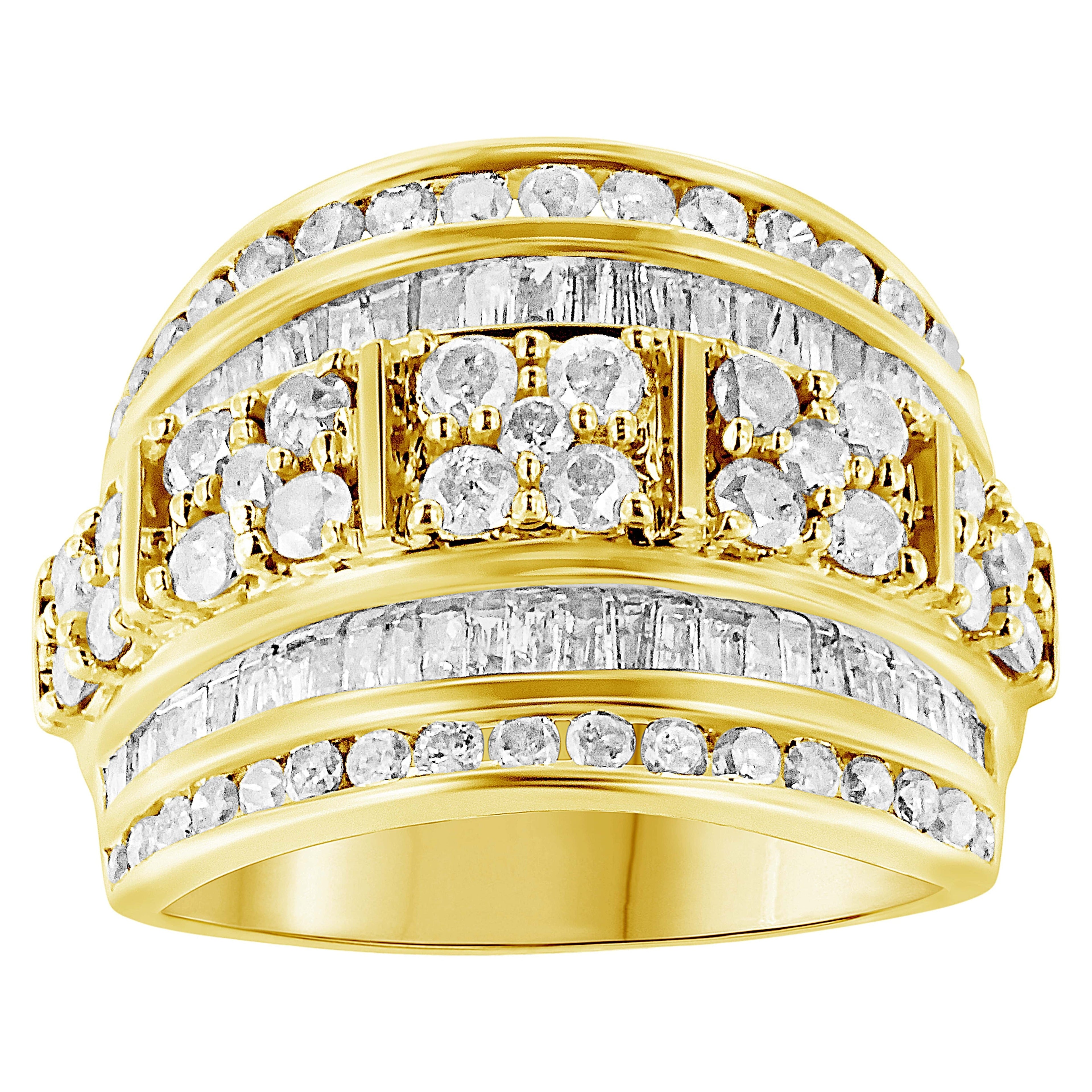 .925 Sterling Silver 2.0 Cttw Round & Baguette Cut Diamond Multi-Row Channel Set Tapered Cocktail Fashion Ring (I-J Color, I3 Clarity) - Size 7 by Bids.com
