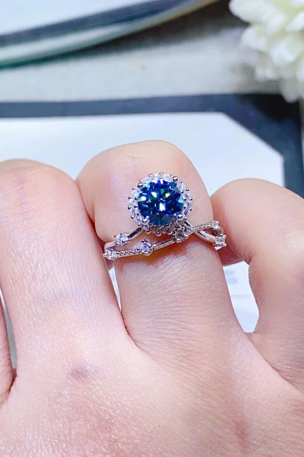 1 Carat Blue Brilliant Round Cut Sparkala™ Platinum Over Pure Sterling Silver Ring (Blue Or Purple) by Sparkala