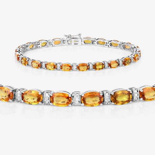 12.33 Carat Genuine Orange Sapphire and White Diamond 14K White Gold Bracelet by Bids.com