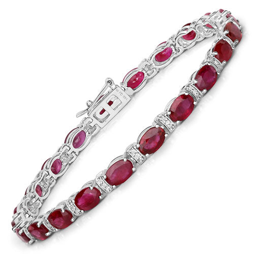 11.67 Carat Genuine Ruby and White Diamond 14K White Gold Bracelet DestGlow