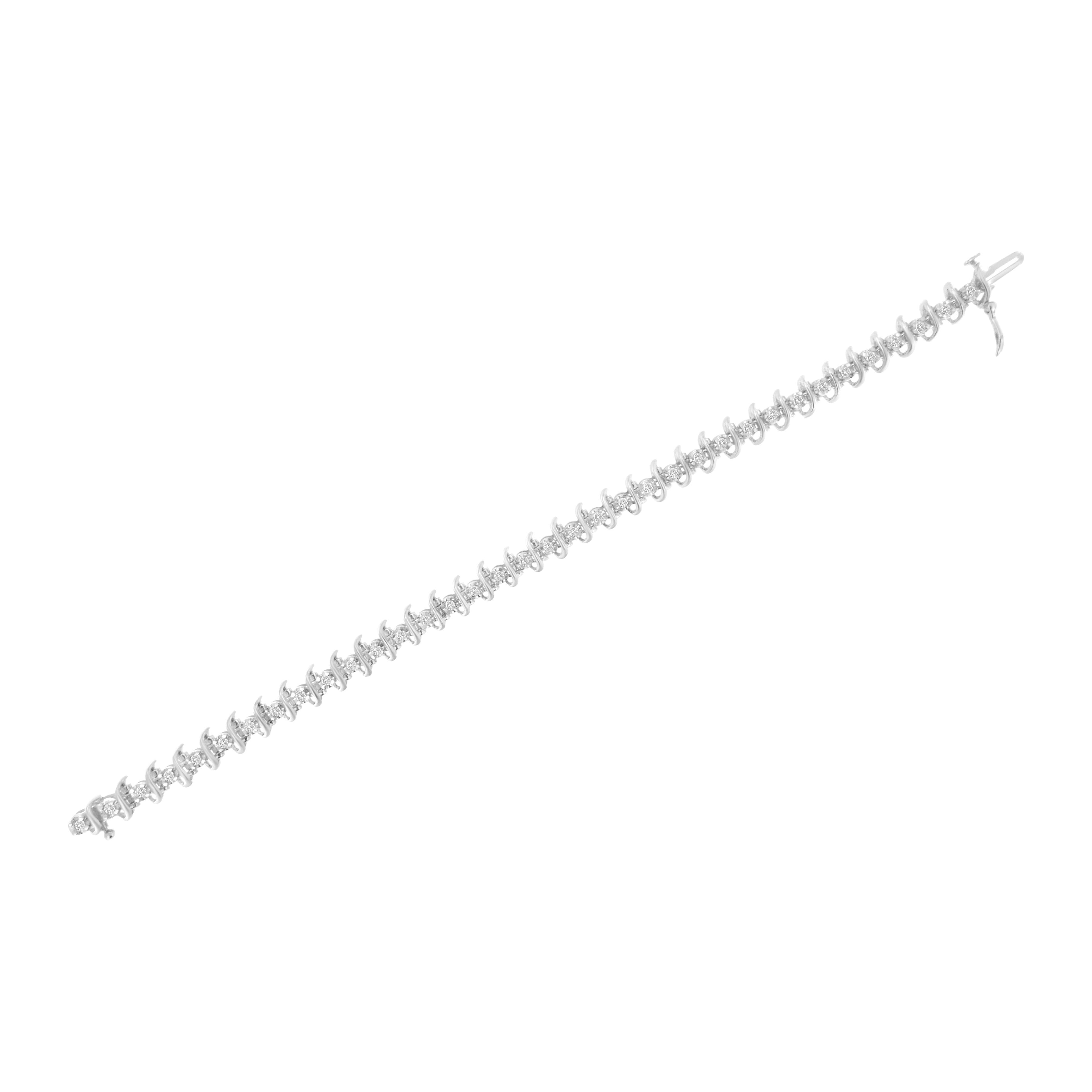 .925 Sterling Silver 1 cttw Prong-Set Diamond Link Bracelet (I-J, I1-I2) - 7.25" by Bids.com