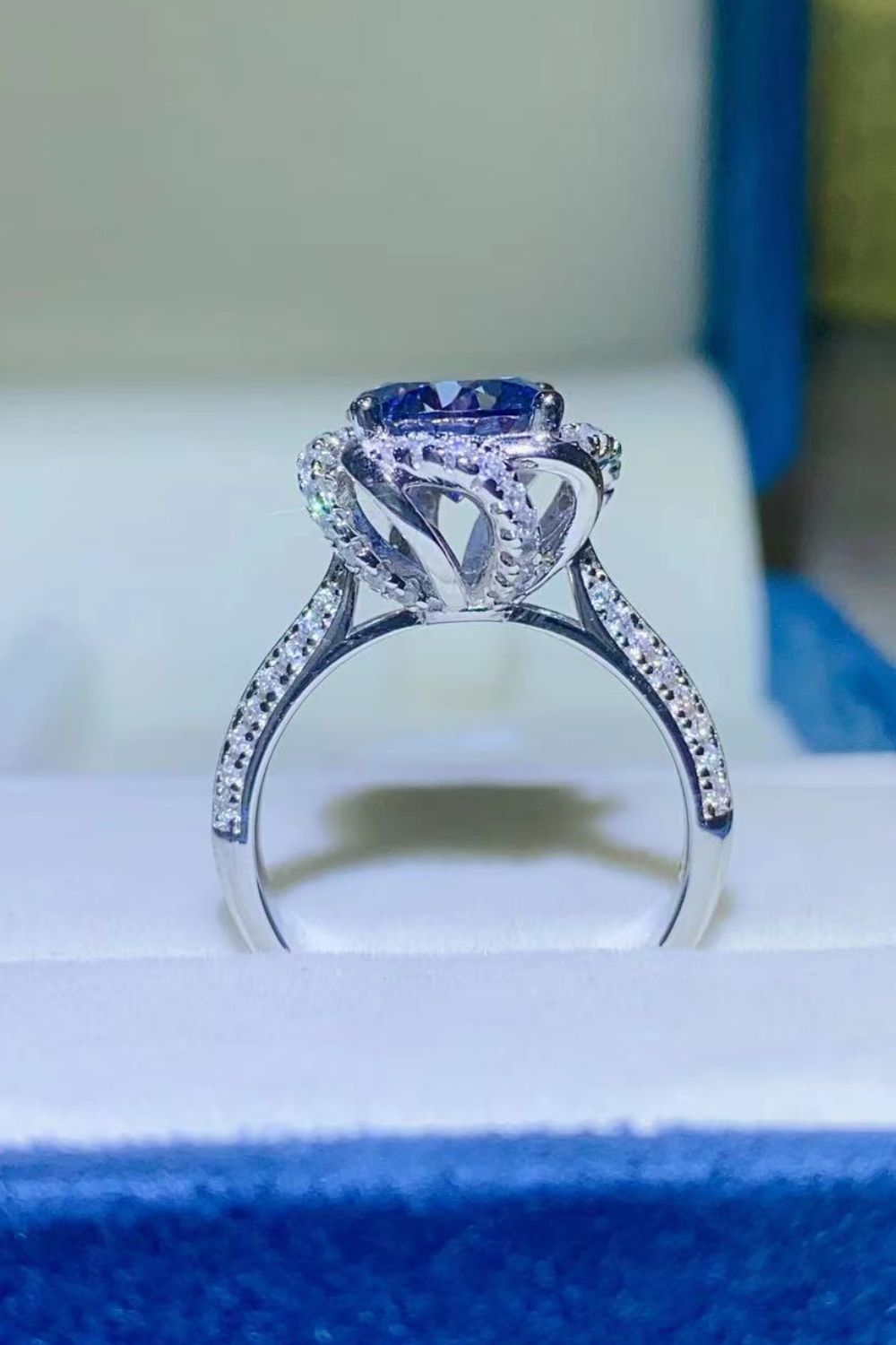 2 Carat Cobalt Blue Blue Brilliant Round Cut Sparkala™ Platinum Over Pure Sterling Silver Ring by Sparkala