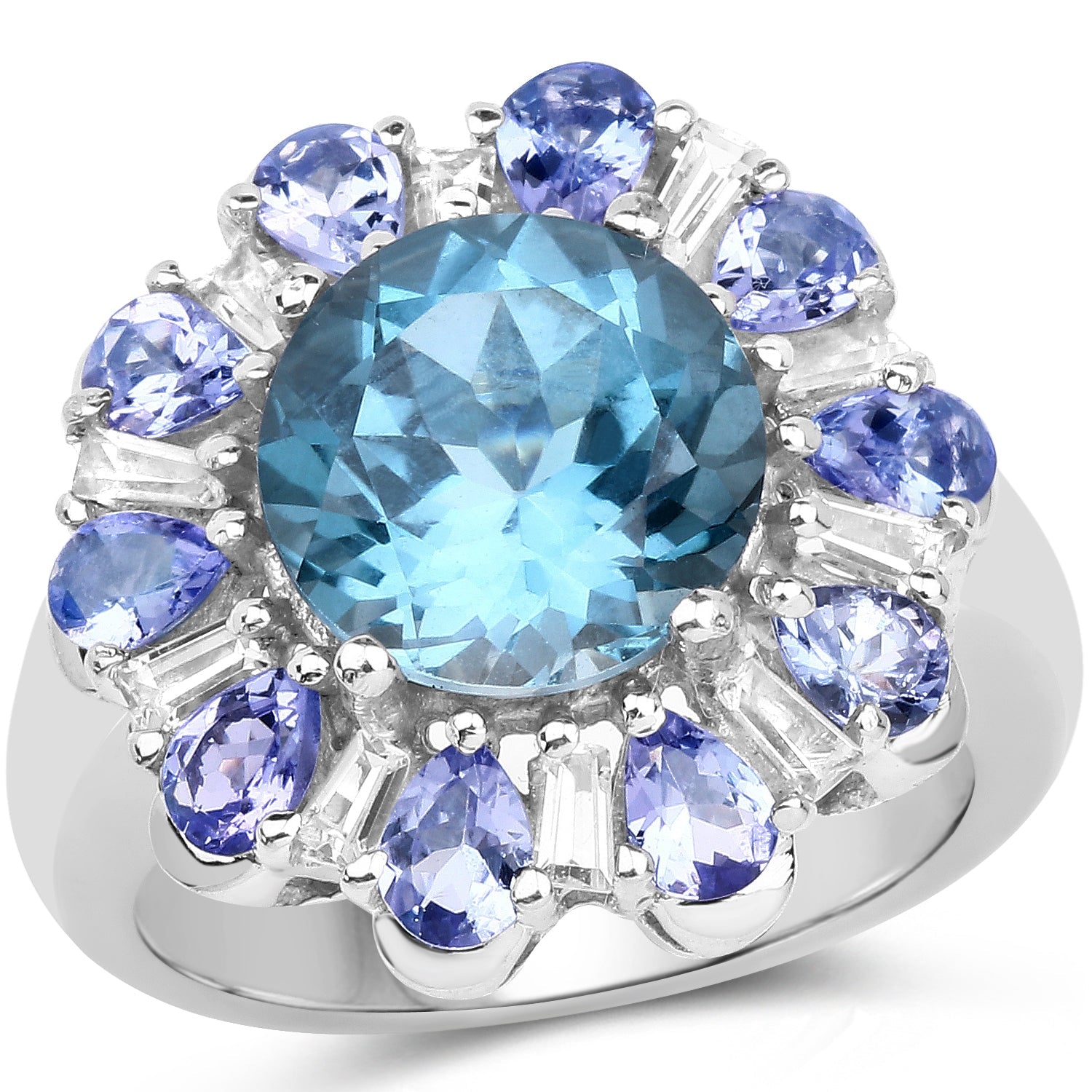 6.19 Carat Genuine London Blue Topaz, Tanzanite & White Topaz .925 Sterling Silver Ring by Bids.com