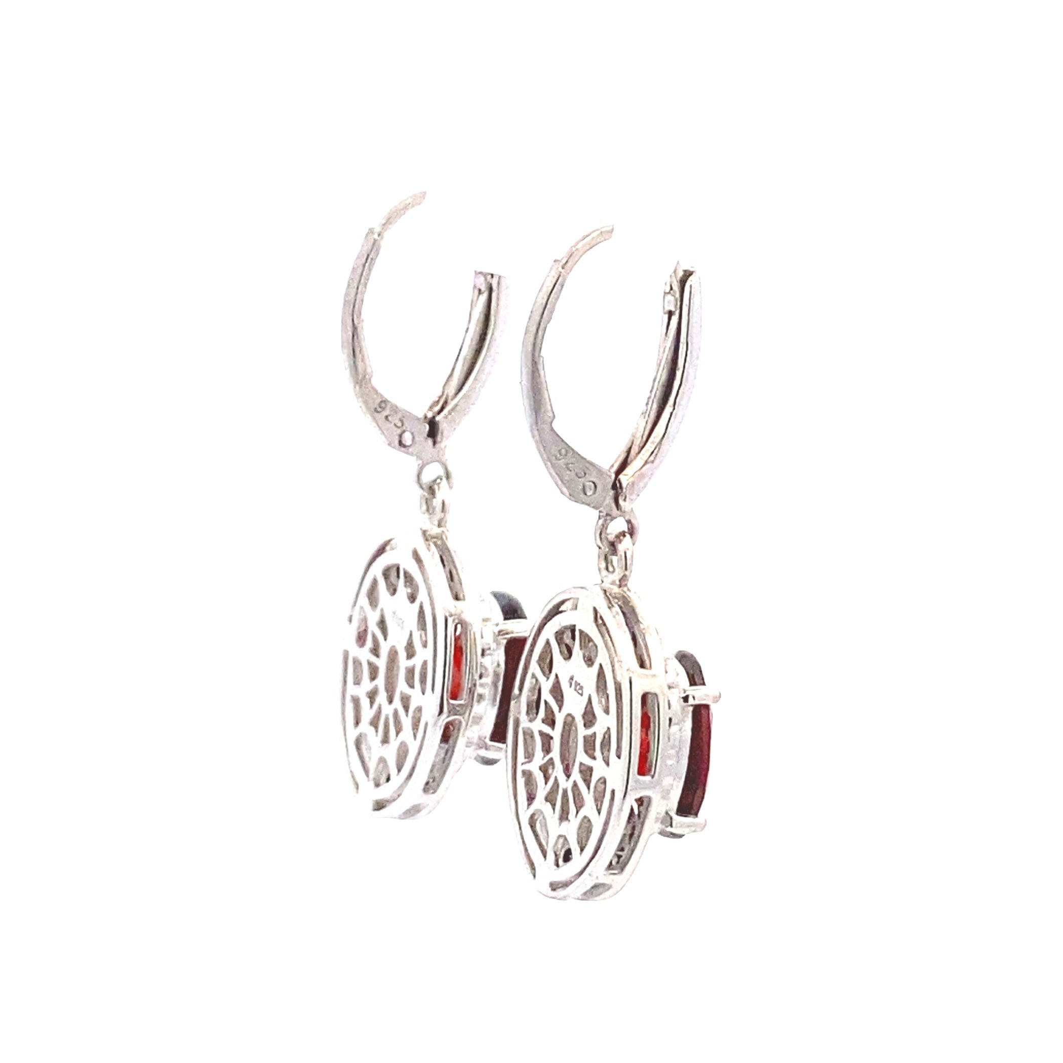 .38ct Garnet Diamond Dangle Earrings Sterling Silver by Bids.com
