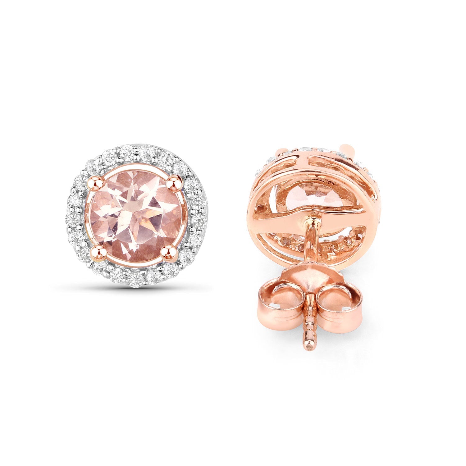 0.93 Carat Genuine Morganite and White Diamond 14K Rose Gold Earrings DestGlow