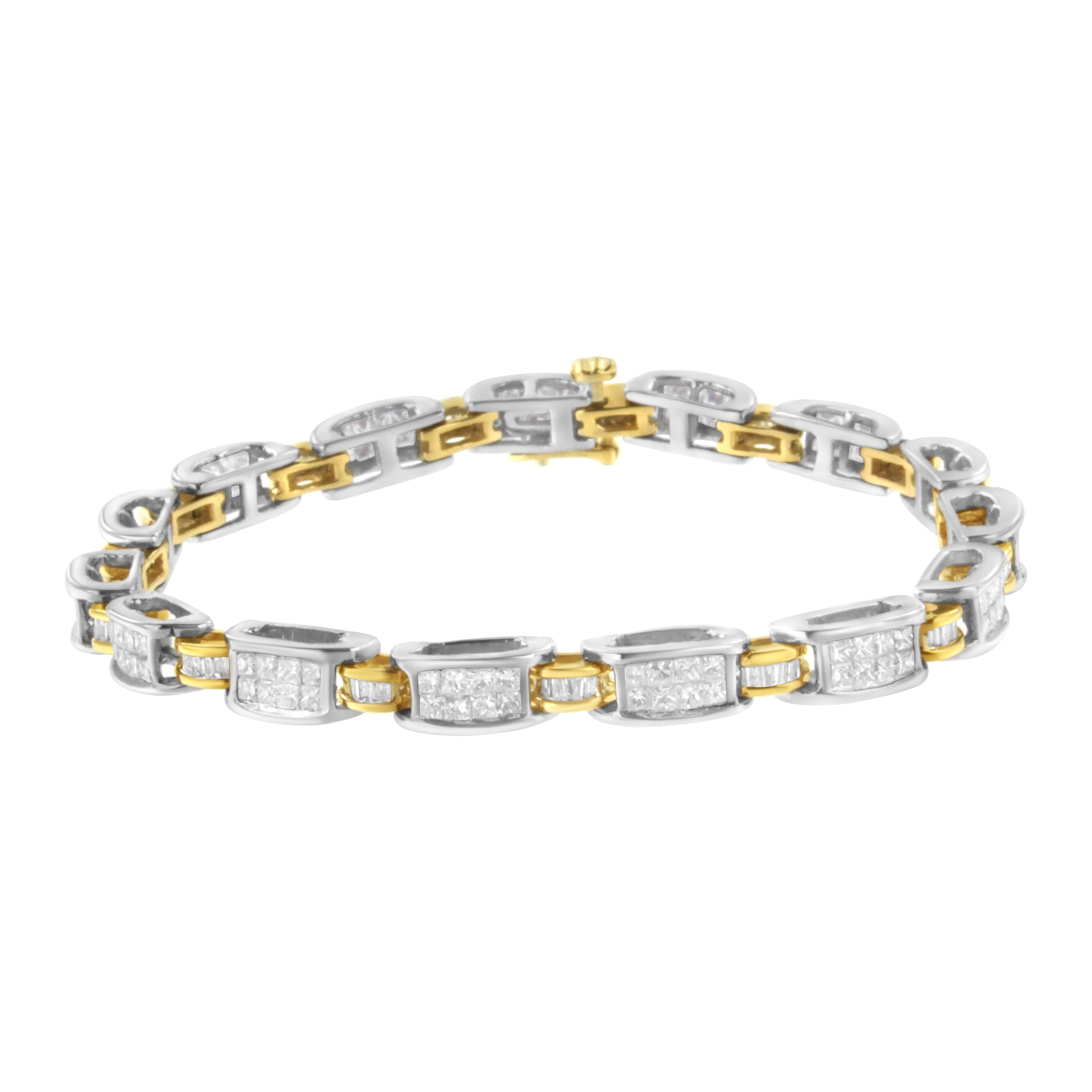 14K Two-Tone Gold Princess and Baguette-Cut Diamond Link Bracelet (3.00 cttw, H-I Color, SI1-SI2 Clarity) by Bids.com