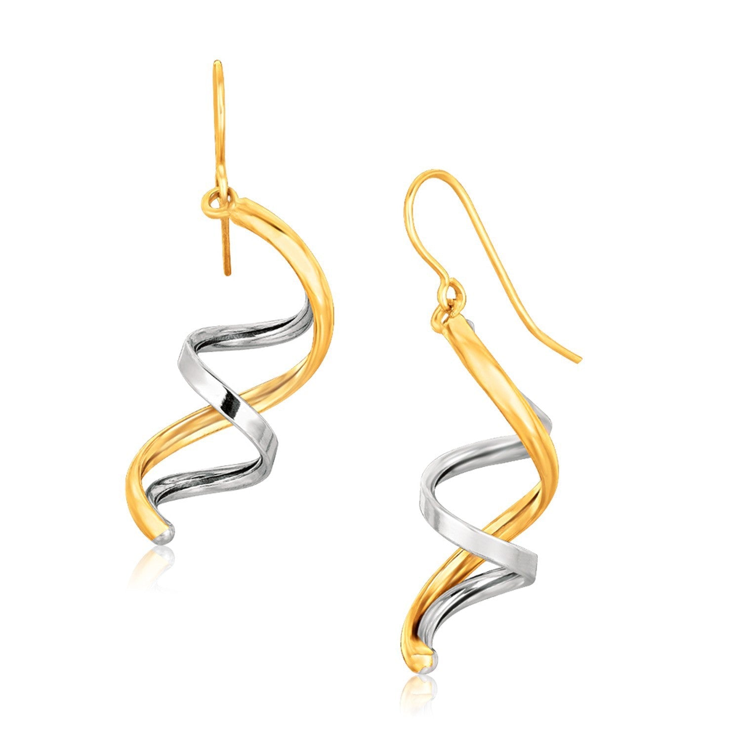 14k Two Tone Gold Double Helix Polished Dangling Earrings by Bids.com