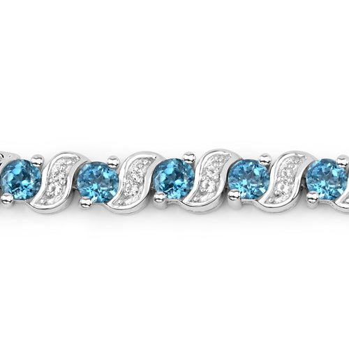 1.34 Carat Genuine London Blue Topaz and White Topaz .925 Sterling Silver Bracelet DestGlow