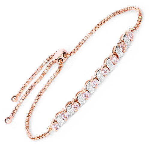 0.89 Carat Genuine Morganite and White Topaz .925 Sterling Silver Bracelet by Bids.com