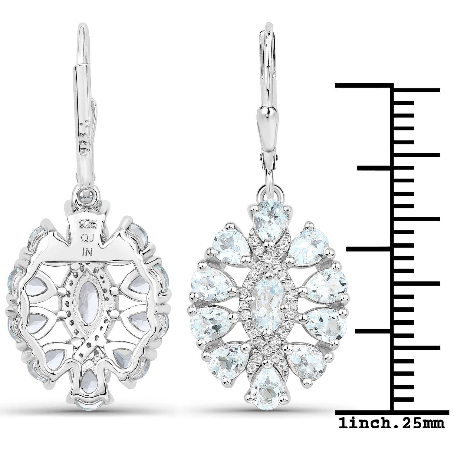 2.93 Carat Genuine Aquamarine and White Topaz .925 Sterling Silver Earrings by Bids.com
