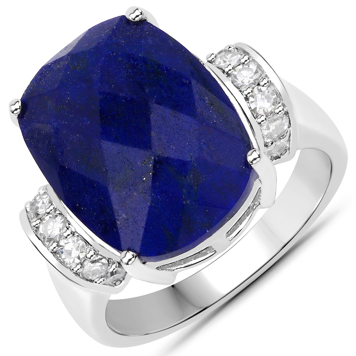 9.35 Carat Genuine Lapis and White Diamond .925 Sterling Silver Ring by Bids.com