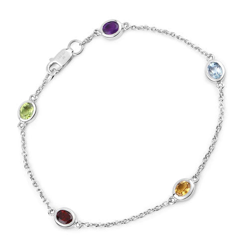 1.83 Carat Genuine Multi Stones .925 Sterling Silver Bracelet DestGlow