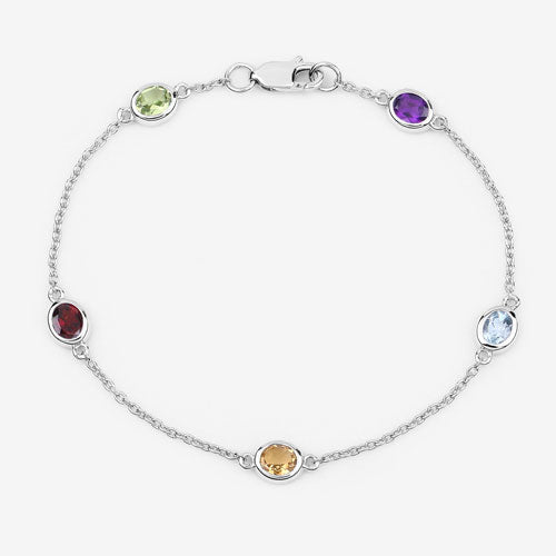 1.83 Carat Genuine Multi Stones .925 Sterling Silver Bracelet DestGlow
