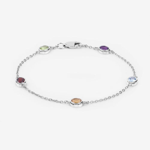 1.83 Carat Genuine Multi Stones .925 Sterling Silver Bracelet DestGlow