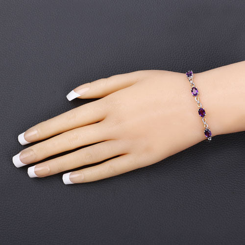 3.27 Carat Genuine Amethyst and White Topaz .925 Sterling Silver Bracelet DestGlow