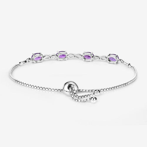 3.27 Carat Genuine Amethyst and White Topaz .925 Sterling Silver Bracelet DestGlow