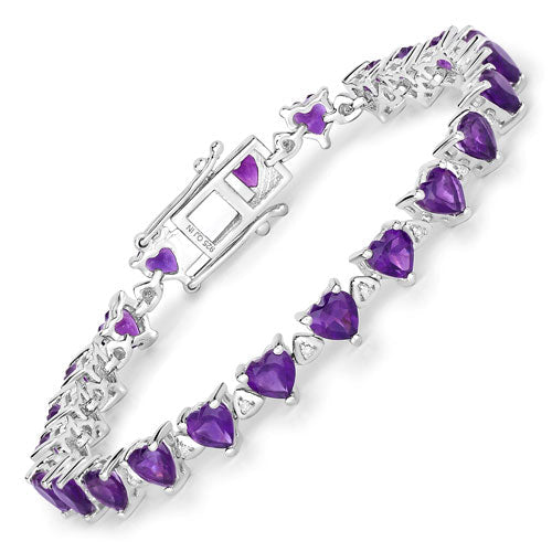 10.01 Carat Genuine Amethyst and White Diamond .925 Sterling Silver Bracelet DestGlow