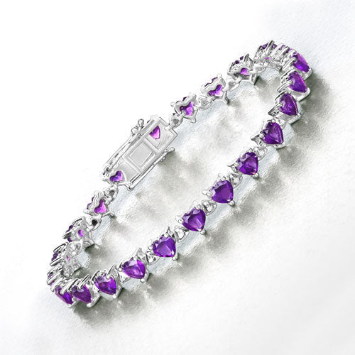 10.01 Carat Genuine Amethyst and White Diamond .925 Sterling Silver Bracelet DestGlow