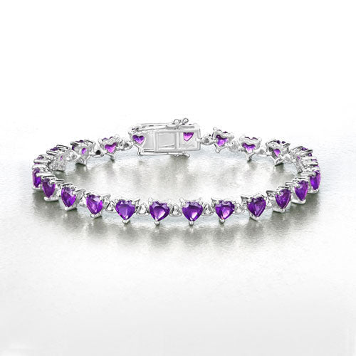 10.01 Carat Genuine Amethyst and White Diamond .925 Sterling Silver Bracelet DestGlow