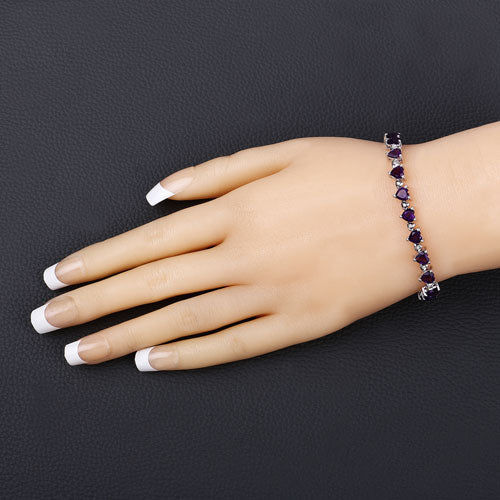 10.01 Carat Genuine Amethyst and White Diamond .925 Sterling Silver Bracelet DestGlow