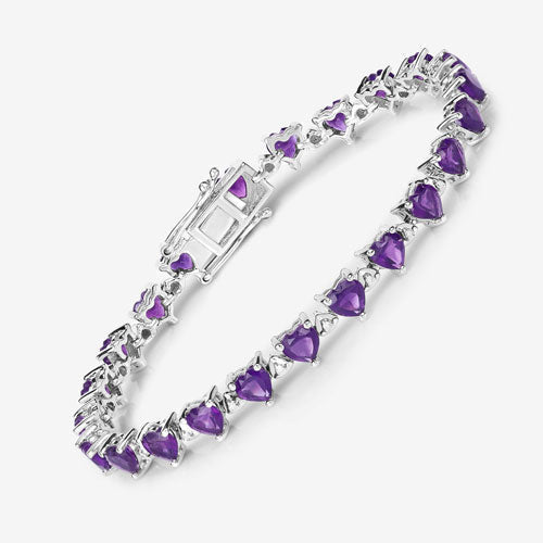 10.01 Carat Genuine Amethyst and White Diamond .925 Sterling Silver Bracelet DestGlow