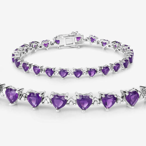 10.01 Carat Genuine Amethyst and White Diamond .925 Sterling Silver Bracelet DestGlow