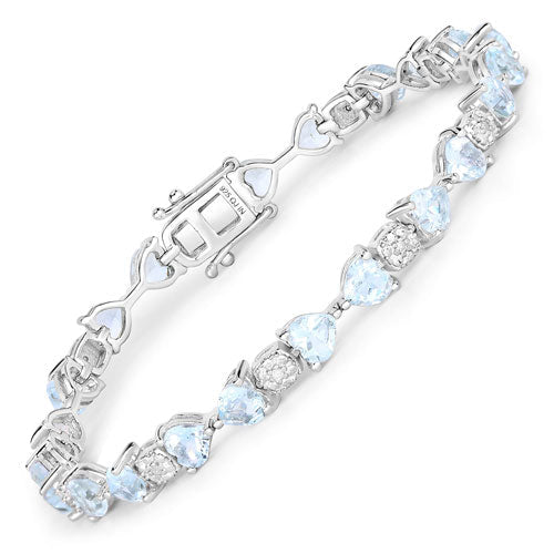 7.36 Carat Genuine Aquamarine and White Diamond .925 Sterling Silver Bracelet by Bids.com