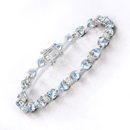 7.36 Carat Genuine Aquamarine and White Diamond .925 Sterling Silver Bracelet by Bids.com