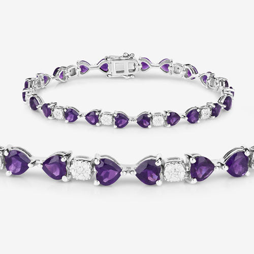 9.56 Carat Genuine Amethyst and White Diamond .925 Sterling Silver Bracelet by Bids.com