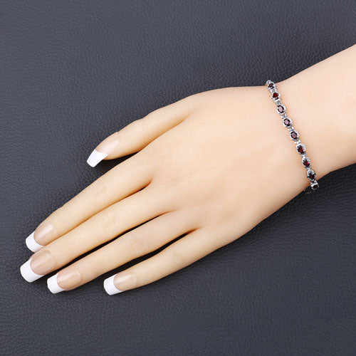 1.80 Carat Genuine Garnet .925 Sterling Silver Bracelet DestGlow