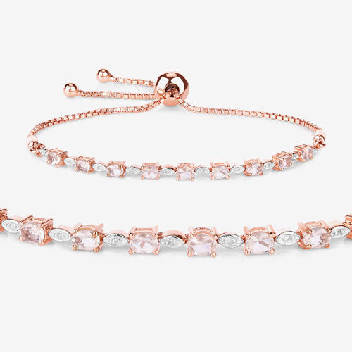1.38 Carat Genuine Morganite and White Diamond .925 Sterling Silver Bracelet by Bids.com