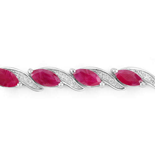 7.78 Carat Genuine Ruby and White Diamond 10K White Gold Bracelet by Bids.com