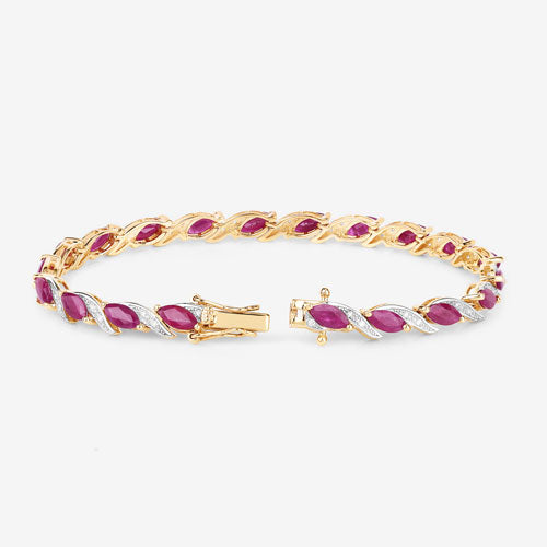 7.78 Carat Genuine Ruby and White Diamond 10K Yellow Gold Bracelet by Bids.com