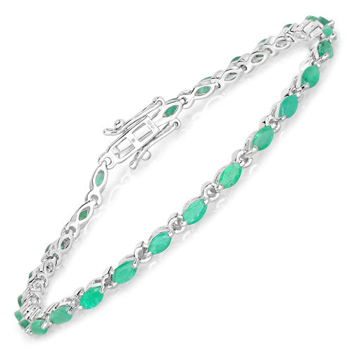 3.24 Carat Genuine Zambian Emerald .925 Sterling Silver Bracelet DestGlow