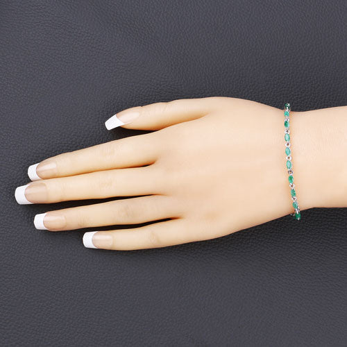 3.24 Carat Genuine Zambian Emerald .925 Sterling Silver Bracelet DestGlow