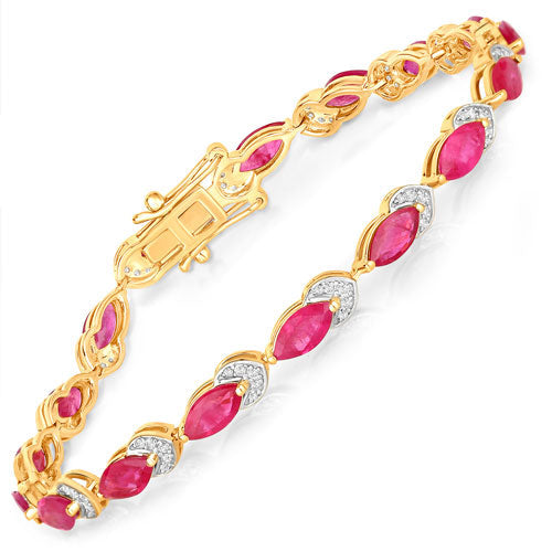 6.79 Carat Genuine Ruby and White Diamond 14K Yellow Gold Bracelet by Bids.com