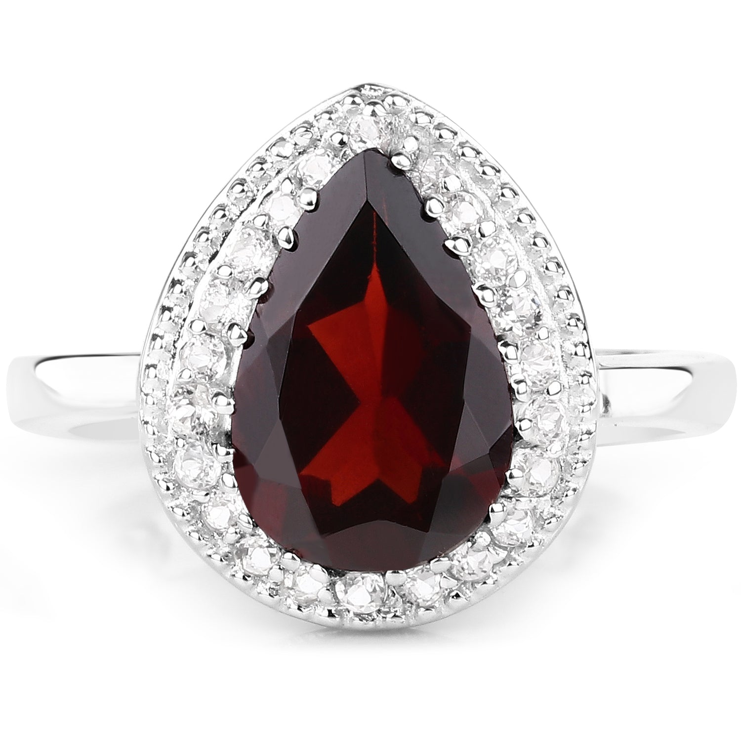 3.94 Carat Genuine Garnet & White Topaz .925 Sterling Silver Ring DestGlow
