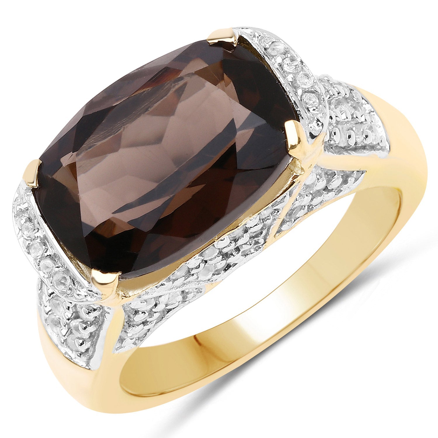 6.65 Carat Genuine Smoky Quartz and White Topaz .925 Sterling Silver Ring by Bids.com