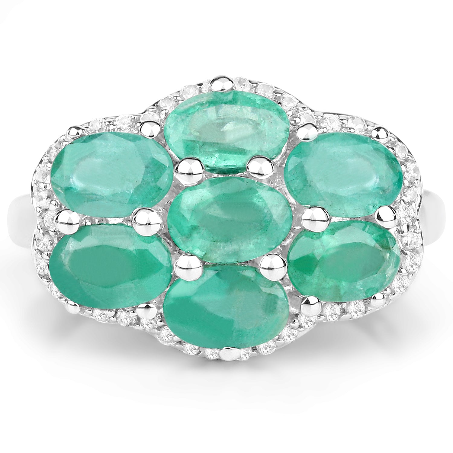 3.33 Carat Genuine Zambian Emerald and White Zircon .925 Sterling Silver Ring by Bids.com