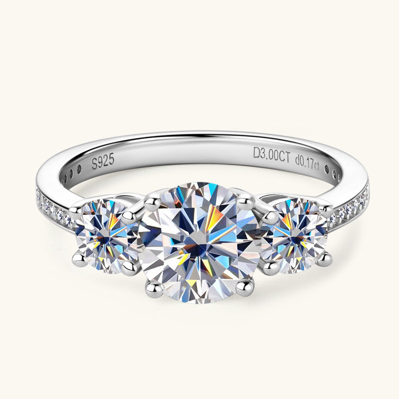 3 Carat 3-Stone Round Brilliant Round Cut Sparkala™ Platinum-Plated 925 Sterling Silver Ring by Sparkala