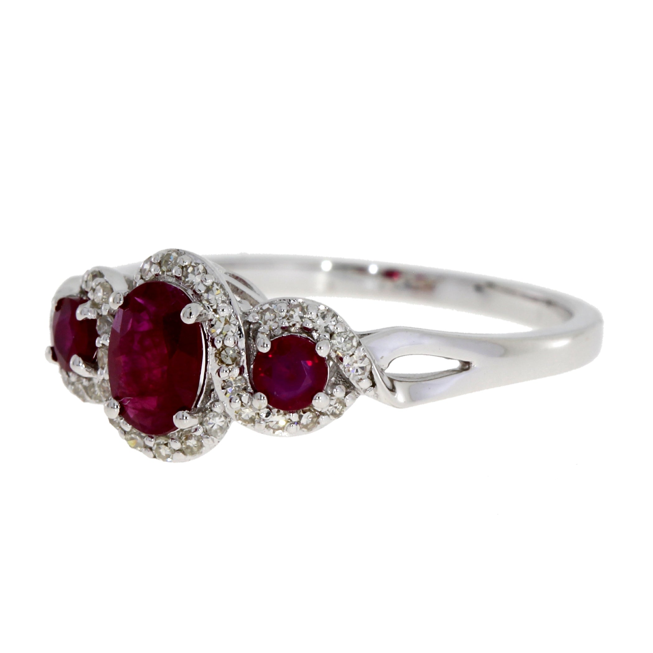 1.04ct Ruby Diamond 3 Stone Ring 14KT White Gold