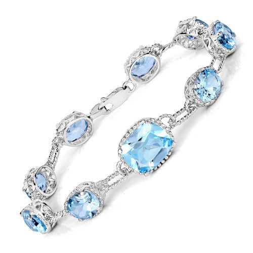 20.70 Carat Genuine Blue Topaz .925 Sterling Silver Bracelet DestGlow