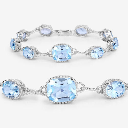 20.70 Carat Genuine Blue Topaz .925 Sterling Silver Bracelet DestGlow